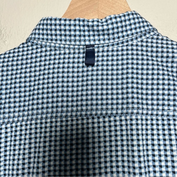 WRK Men Shirt Small Blue Gingham Plaid Geometric Long Sleeve Reworked Pocket - Picture 6 of 10
